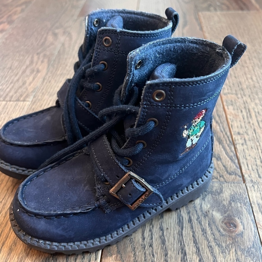 Ralph lauren teddy bear navy tall boots combat size 9 unisex girls boys toddler - Picture 6 of 6